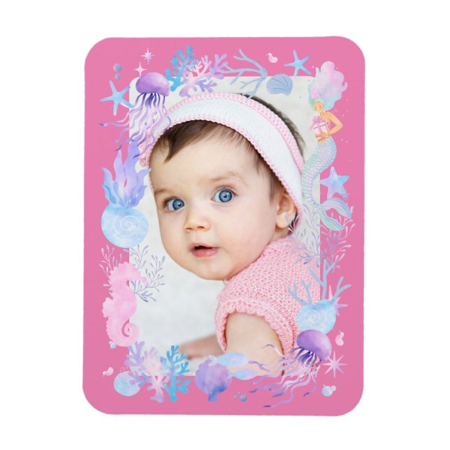 Magnet Flexible Photo Personnalisée Petite Fille Sous La Mer Rose (Vertical)