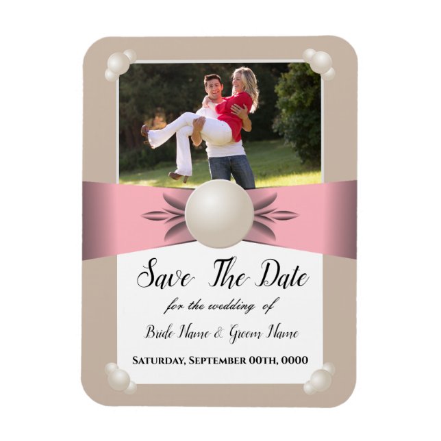 Magnet Flexible Photo Ribbon Blush & Tan Pearl Sauver La Date (Vertical)