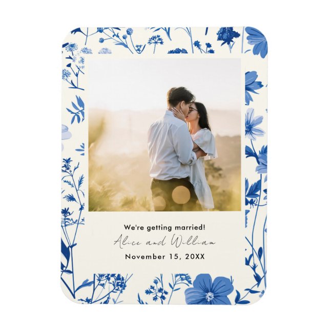 Magnet Flexible Photo Rustic Blue Fleur sauvage Enregistrer la dat (Vertical)