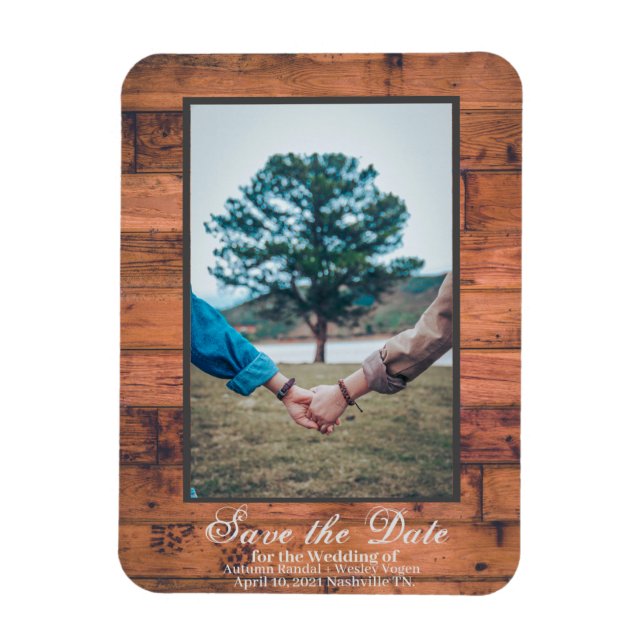 Magnet Flexible Photo rustique Enregistrer la date Le bois Personn (Vertical)