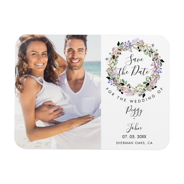 Magnet Flexible Photo Save the Date Elegant Floral Garland (Horizontal)
