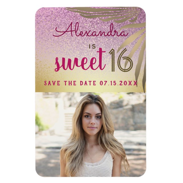 Magnet Flexible Photo Sweet 16 Enregistrez La Date Palmier Tropica (Vertical)