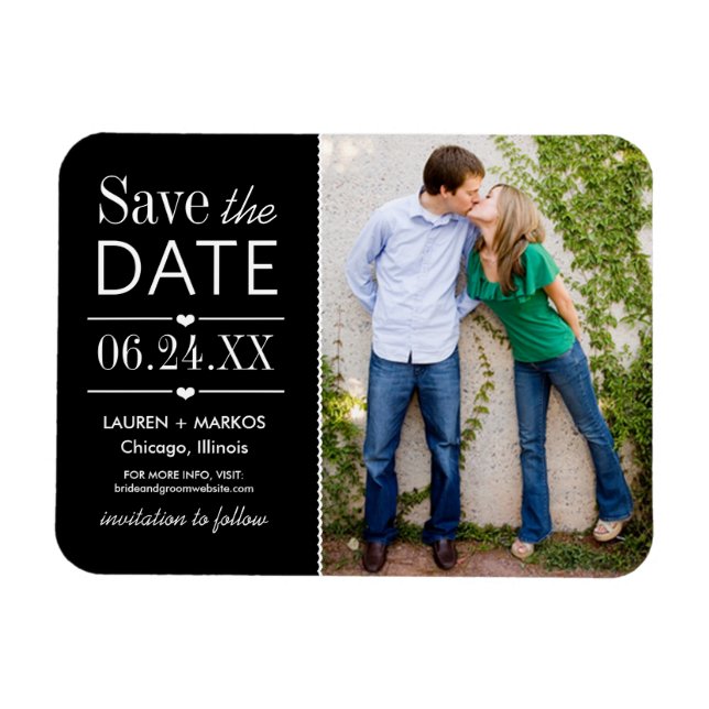 Magnet Flexible Photographie du Mariage des Coeurs noirs modernes  (Horizontal)