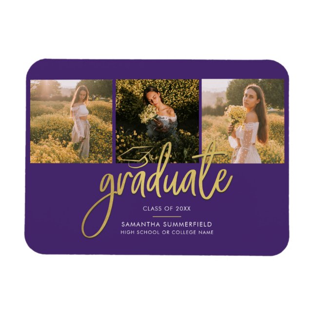 Magnet Flexible Photos de Graduation Purple Grad 2025 Faire-part (Horizontal)