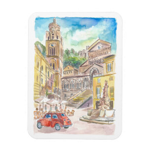 Magnet Flexible Piazza Duomo à Amalfi en voiture rouge dans le Gol
