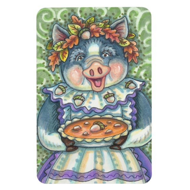 MAGNET FLEXIBLE PIG & ACORN PIE, THANKSGIVING MADE WITH LOVE (Vertical)