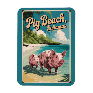 Magnet Flexible Pig Beach Bahamas Travel Art Vintage