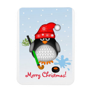 Magnet Flexible Pingouin de hockey de Noël mignon et aimant texte 