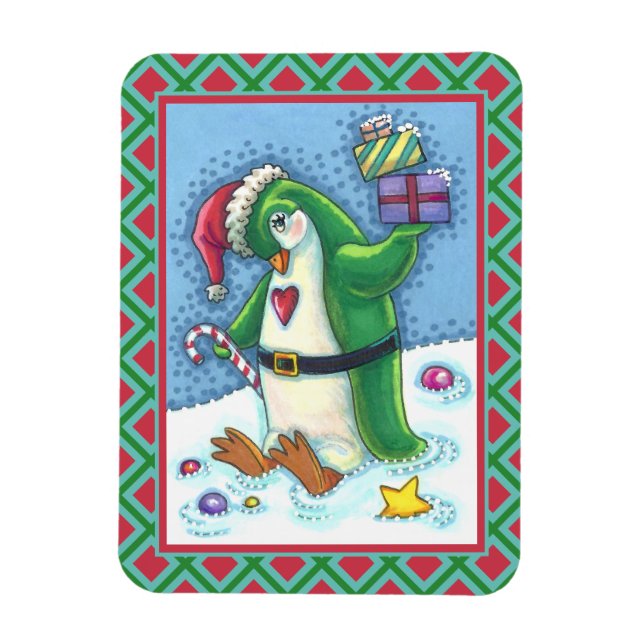 MAGNET FLEXIBLE PINGOUIN DE NOËL FRAÎCHE EN VERT, VACANCES (Vertical)