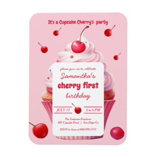 Magnet Flexible Pink Baby First Cherry & Cupcake Anniversaire