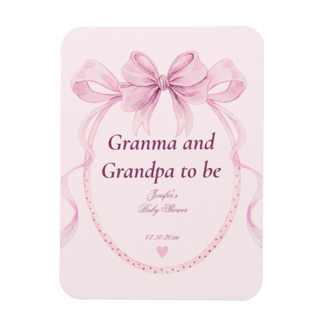 Magnet Flexible Pink Bow Grandma and Grandpa to Be Baby Shower (Vertical)