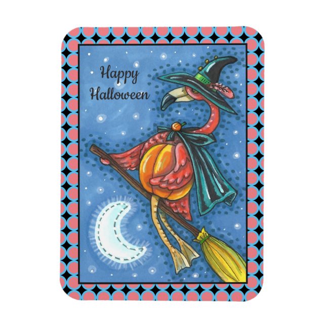 MAGNET FLEXIBLE PINK FLAMANT ROSE WITCH, VOL AU-DESSUS DE LA LUNE  (Vertical)
