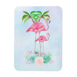 Magnet Flexible Pink Flamingo Momma & Baby with Palm Trees