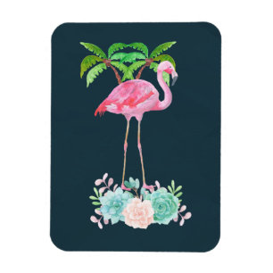 Magnet Flexible Pink Flamingo Palm trees and Floral Succulents