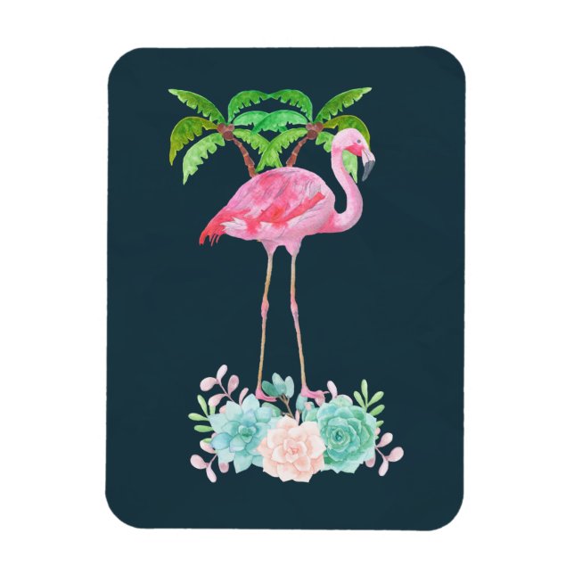Magnet Flexible Pink Flamingo Palm trees and Floral Succulents (Vertical)