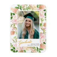 Pink Floral Green Script Girl Graduation Photo