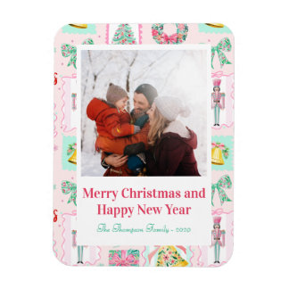 Magnet Flexible Pink & Green Nutcracker Custom Christmas Photo