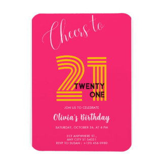 Magnet Flexible Pink Minimalist Girly 21st Birthday Invitation