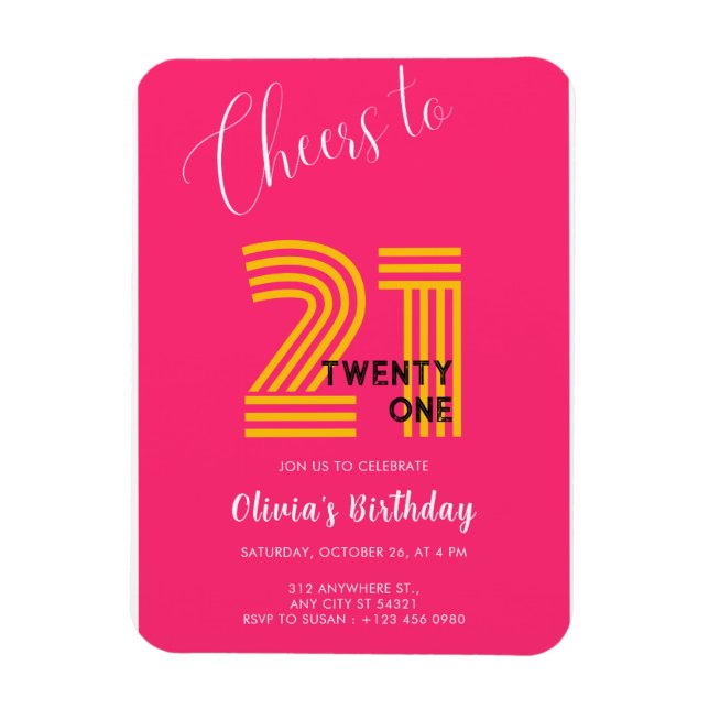 Magnet Flexible Pink Minimalist Girly 21st Birthday Invitation  (Vertical)