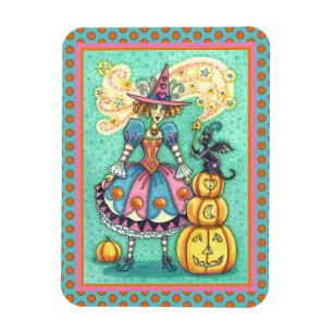 MAGNET FLEXIBLE PINK PARTY WITCH EST HALLOWEEN MAGIE, NOIR CAT MAG