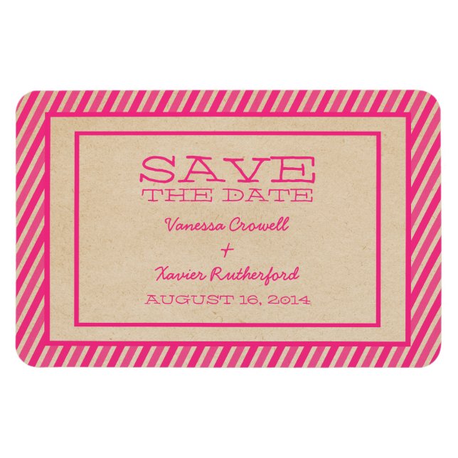 Magnet Flexible Pink Trendy Stripes Enregistrer l'aimant Date (Horizontal)