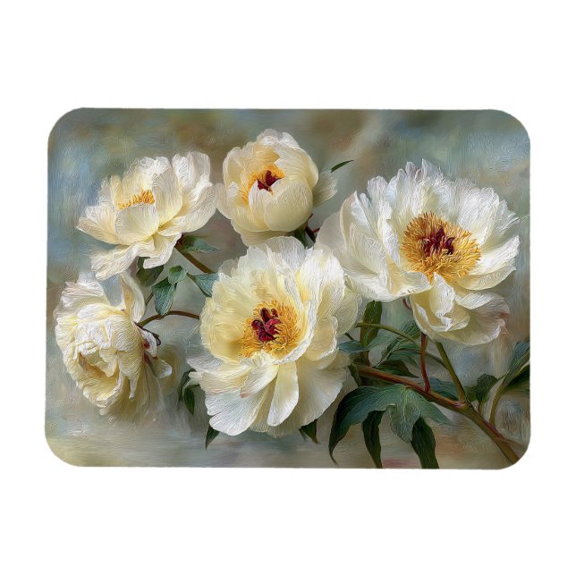 Magnet Flexible Pivoines blanches élégantes en fleurs Flexible (Horizontal)