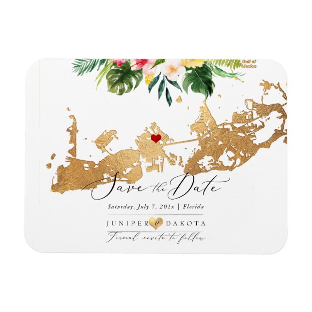 Magnet Flexible PixDezines Elegant Gold Key West Map, DIY heart (Horizontal)