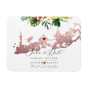 Magnet Flexible PixDezines Faux Rose Gold Key West Map, DIY heart