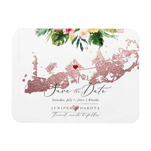 Magnet Flexible PixDezines Faux Rose Gold Key West Map, DIY heart (Horizontal)
