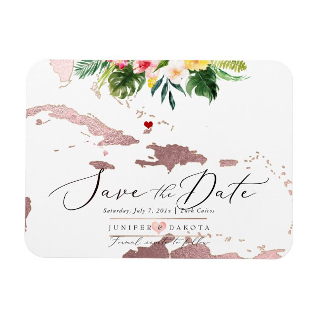 Magnet Flexible PixDezines Rose Gold Caribbean Map Save Date (Horizontal)