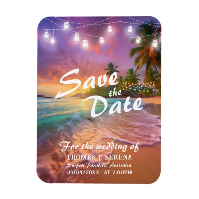 Magnet Flexible Plage au coucher de soleil tropical Code QR Enregi (Vertical)