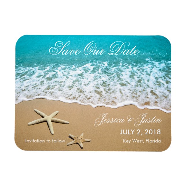 Magnet Flexible Plage avec Starfish Sauvez l'aimant Date (Horizontal)