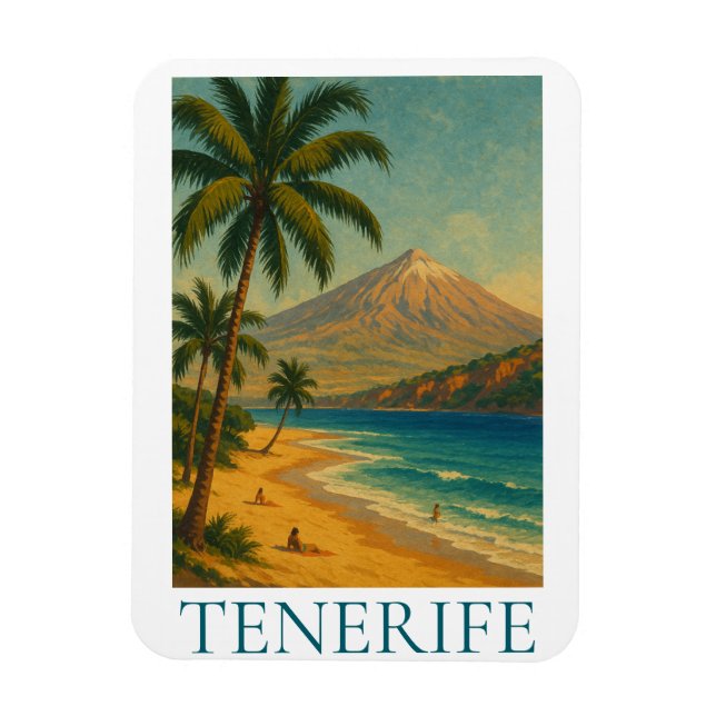 Magnet Flexible Plage de l'île Canarie de Tenerife vintage Voyage (Vertical)