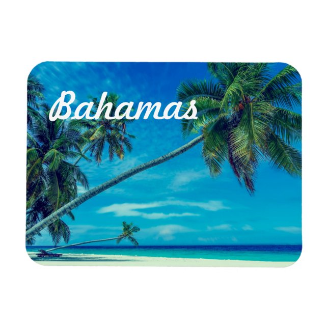 Magnet Flexible Plage de sable blanc avec palmiers tropicaux Baham (Horizontal)