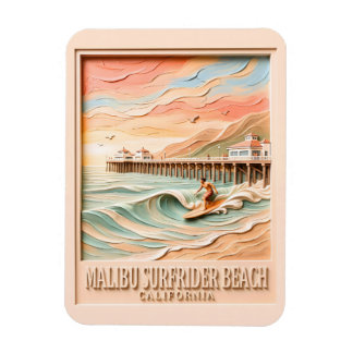 Magnet Flexible Plage de Surfrider à Malibu Surfant Texte 3D Vinta