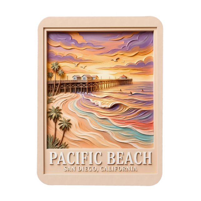 Magnet Flexible Plage Pacifique San Diego 3D Surf Voyage Texturé (Vertical)