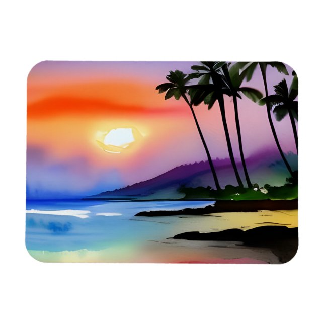 Magnet Flexible Plage tropicale aquarelle panoramique  (Horizontal)