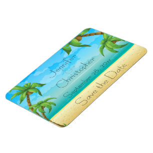 Magnet Flexible Plage tropicale et palmiers Sauvez la date