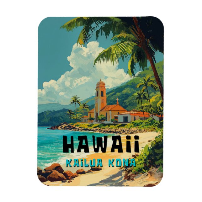 Magnet Flexible Plage vintage de Kailua Kona Hawaii (Vertical)
