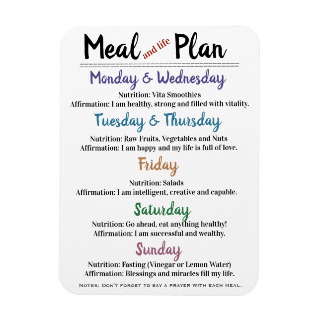 Magnet Flexible Plan repas avec Affirmations (Vertical)