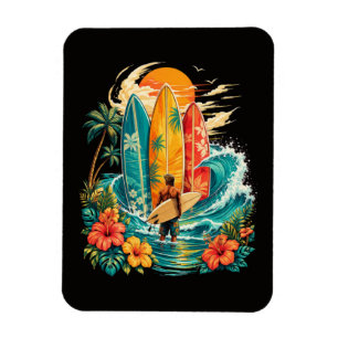 Magnet Flexible Planche de surf Hawaï vague plage surfeur vintage