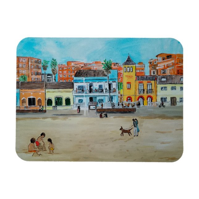 Magnet Flexible Playa de la Malvarrosa Peinture par Alfred Fox (Horizontal)