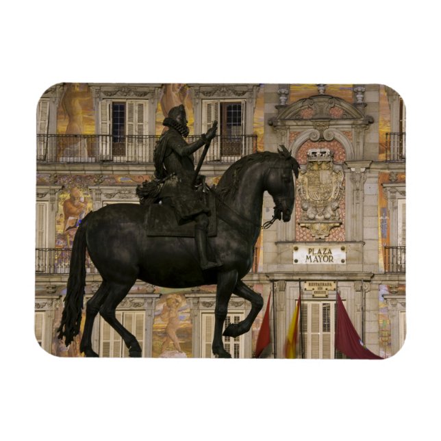 Magnet Flexible Plaza Mayor avec la statue de Filipe III, Madrid, (Horizontal)