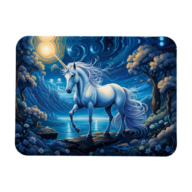 Magnet Flexible Pleine lune d'Imaginaire Unicorne blanche (Horizontal)