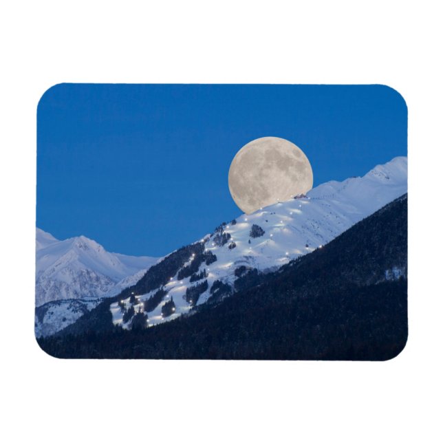 Magnet Flexible Pleine lune Sur Alyeska Station De Ski, Alaska (Horizontal)