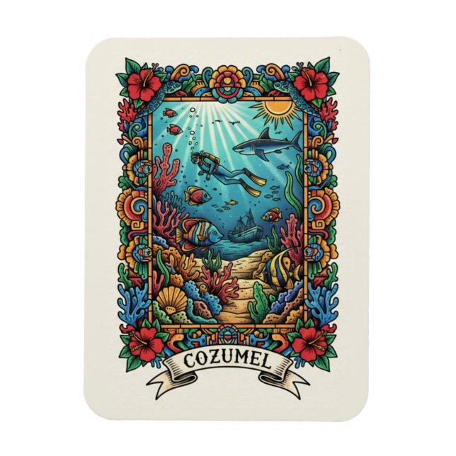 Magnet Flexible Plongeur à Cozumel Mexique Voyage (Vertical)