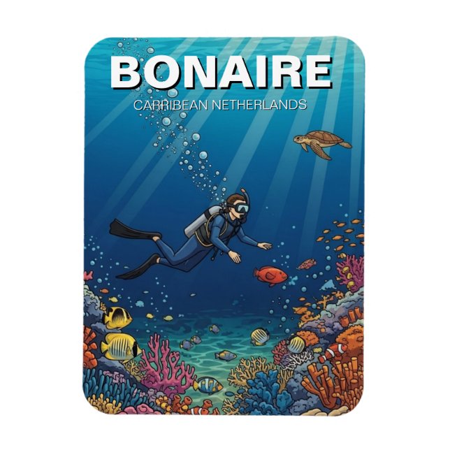 Magnet Flexible Plongeur de Bonaire Caraïbes Pays-Bas Plongée sous (Vertical)