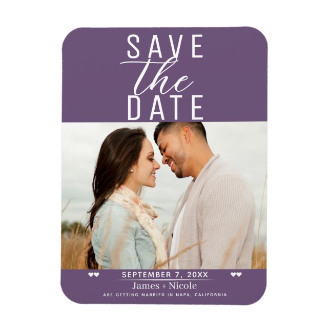 Magnet Flexible Plum moderne violet Enregistrer la date Mariage Ph (Vertical)