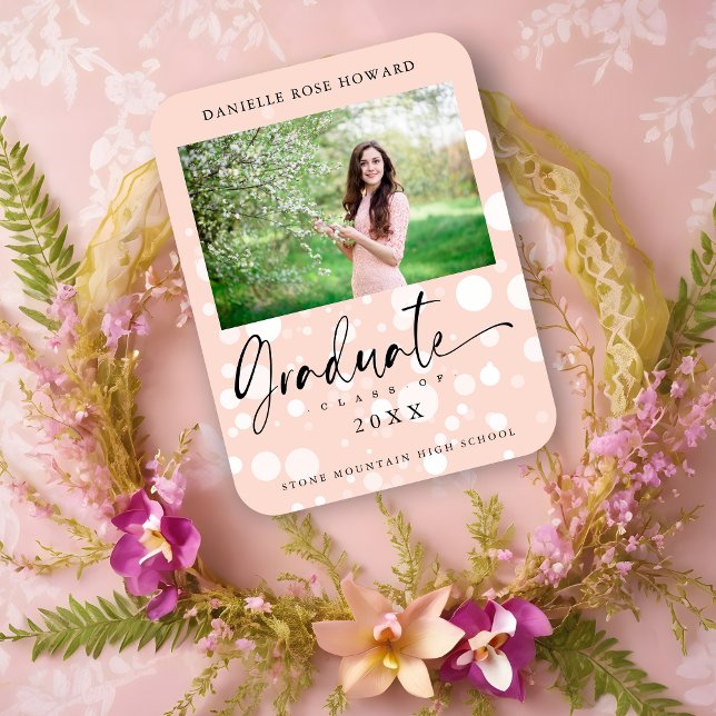 Magnet Flexible Poche Poche Pointe Photo personnalisée Graduate Gr (Peach Polka Dot Custom Photo Graduate Graduation Magnet.)