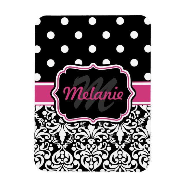 Magnet Flexible Point de Polka noir rose chaud (Vertical)